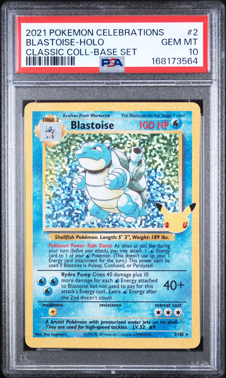 2021 POKEMON CELEBRATIONS CLASSIC COLLECTION #2 BLASTOISE-HOLO PSA 10