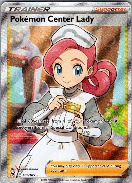 Pokemon Center Lady (Full Art) Holo Ultra Rare SWSH04: Vivid Voltage 185/185 NM