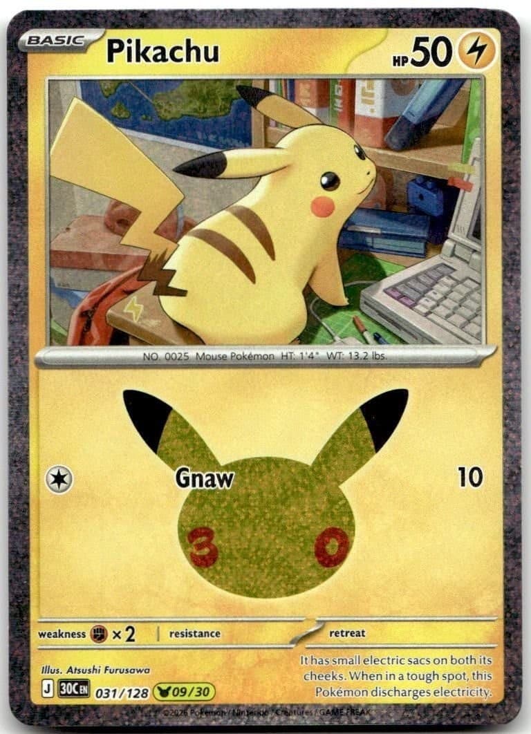 Pikachu ME: 30th Celebration #31/128 Holo Pokemon TCG Card NM