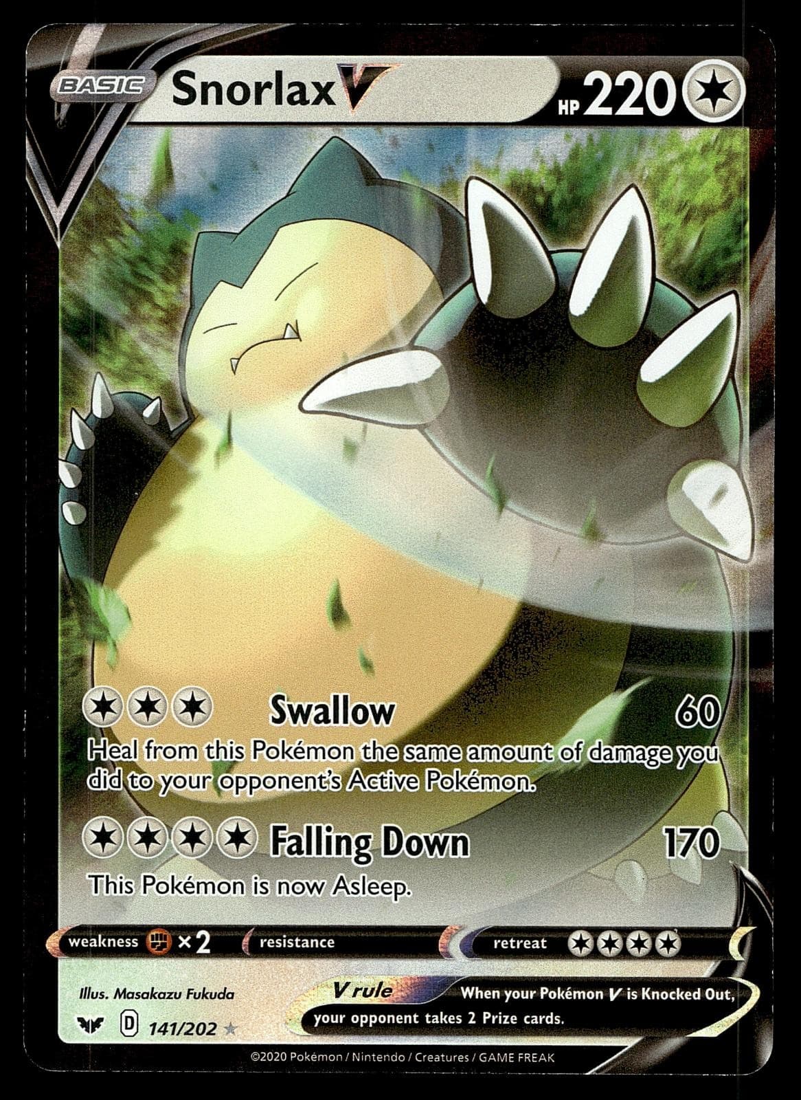 Pokemon Snorlax V Ultra Rare 141/202 Sword & Shield Holo 2020 NM