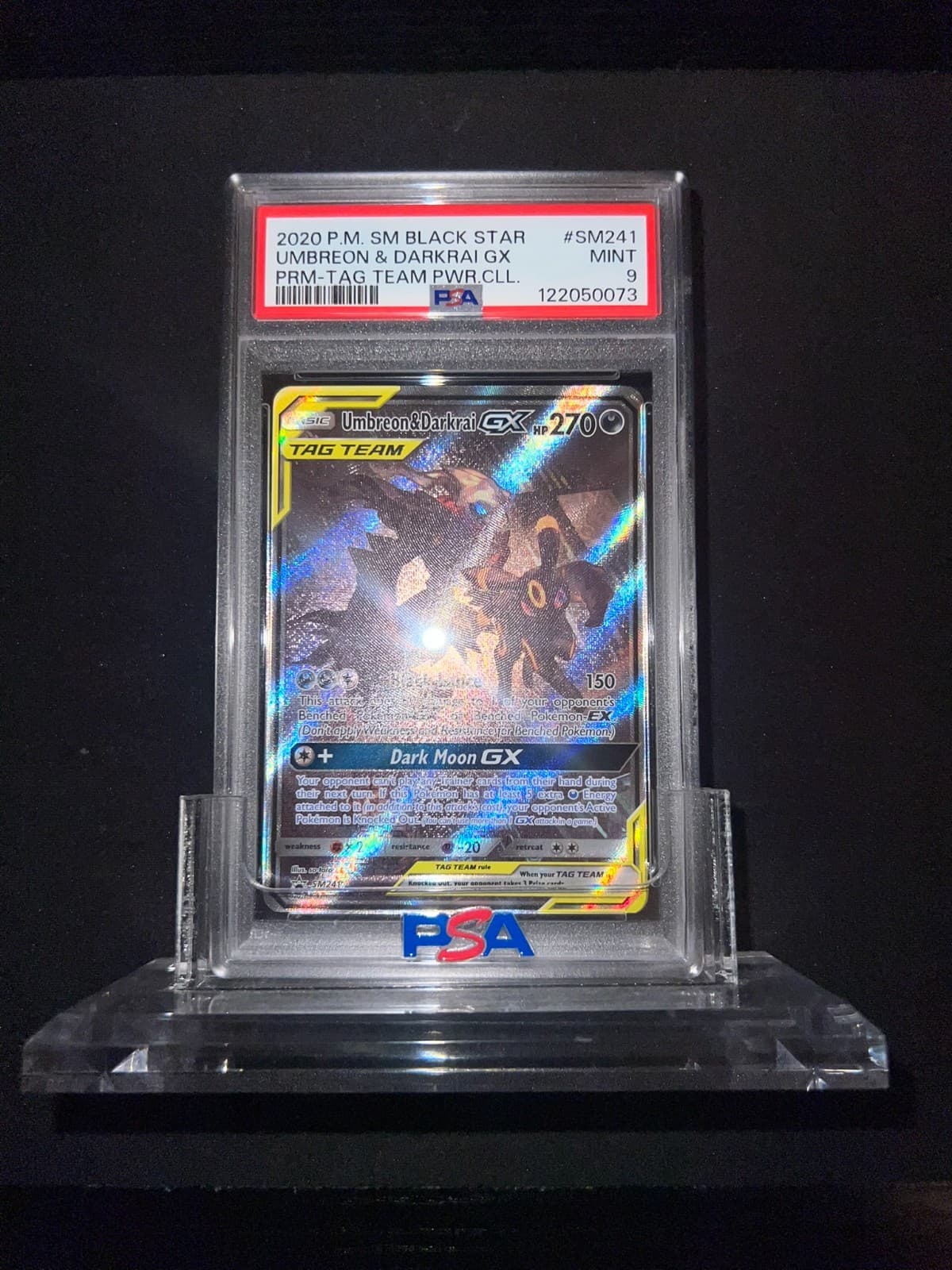 2020 POKEMON SM BLACK STAR PROMO #SM241 UMBREON & DARKRAI GX PSA 9 NM