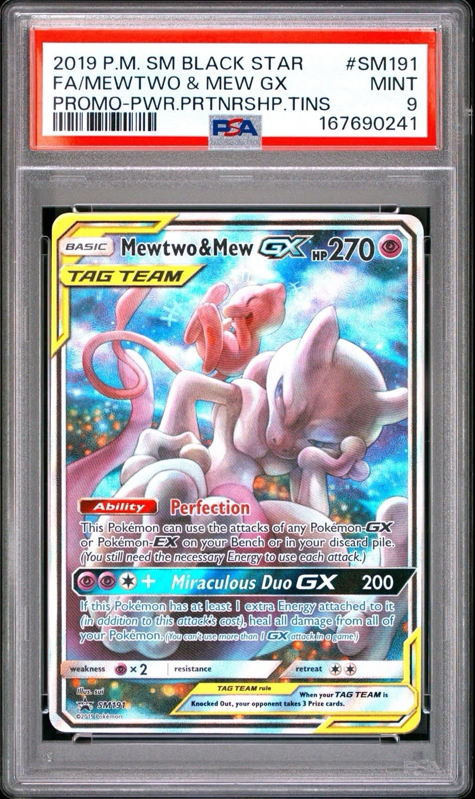 Mewtwo & Mew GX SM191 Holo Black Star Promo PSA 9