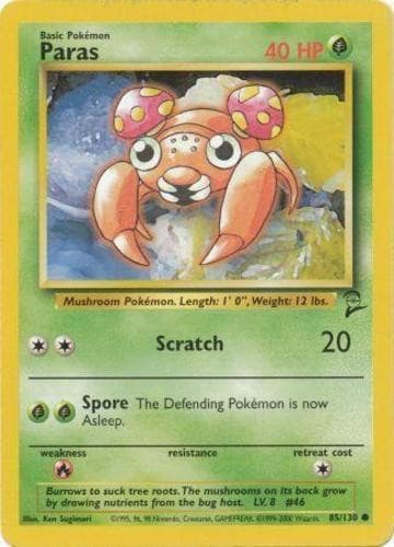 Paras - 85/130 - Common - Unlimited Edition (Mp) Base Set 2 - Grass Pokémon