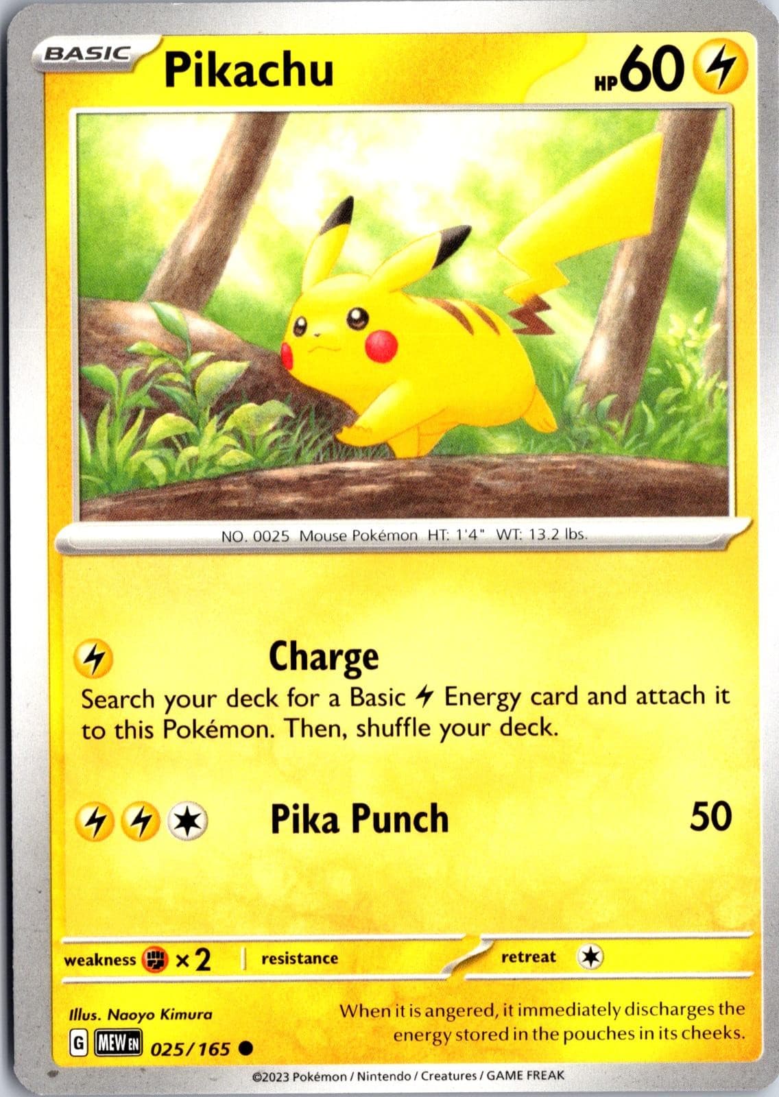 Pikachu 025/165 Near Mint Common 151 Pokemon