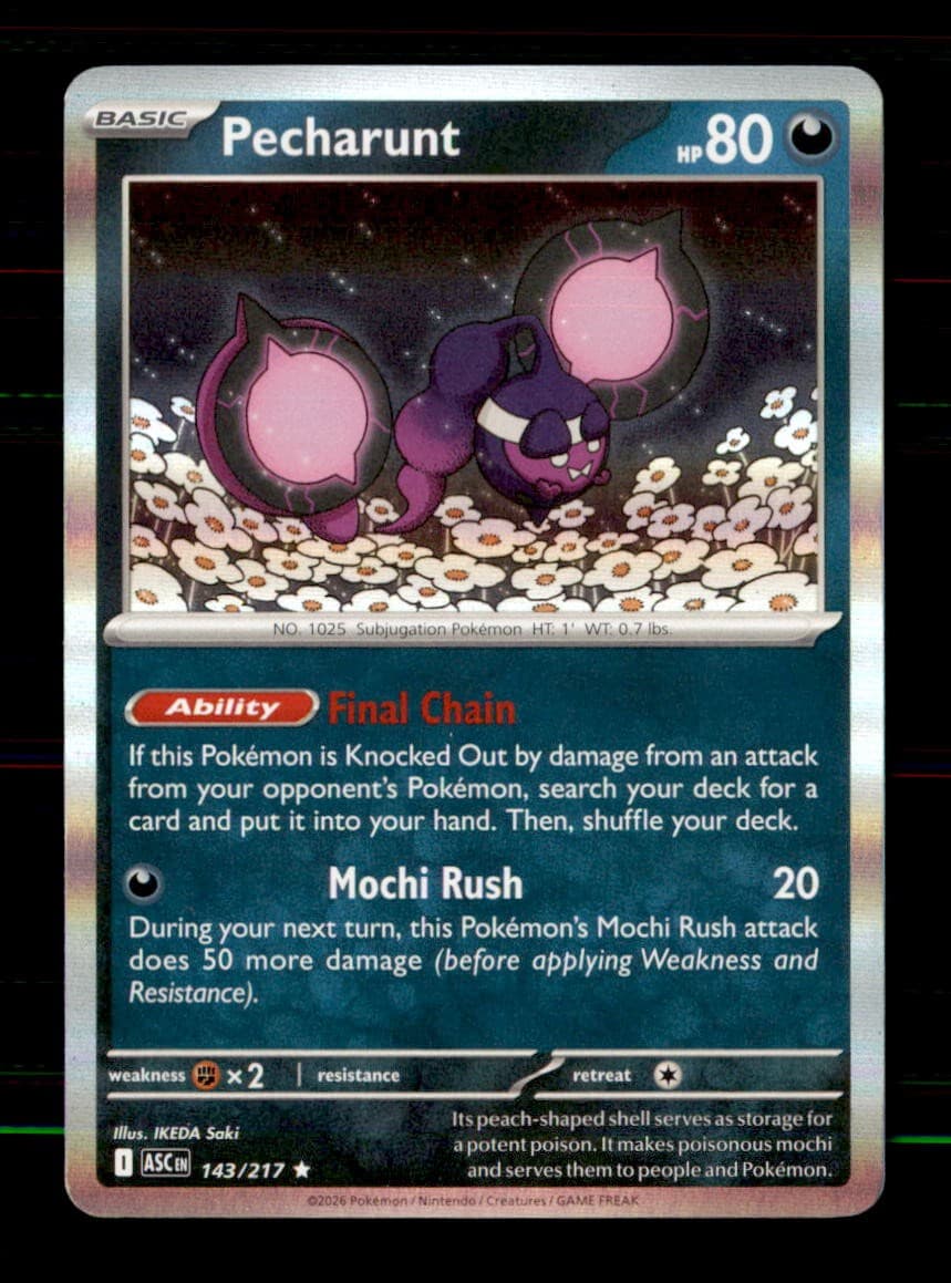 Pecharunt 143/217 Rare Ascended Heroes Pokemon Holo Near Mint