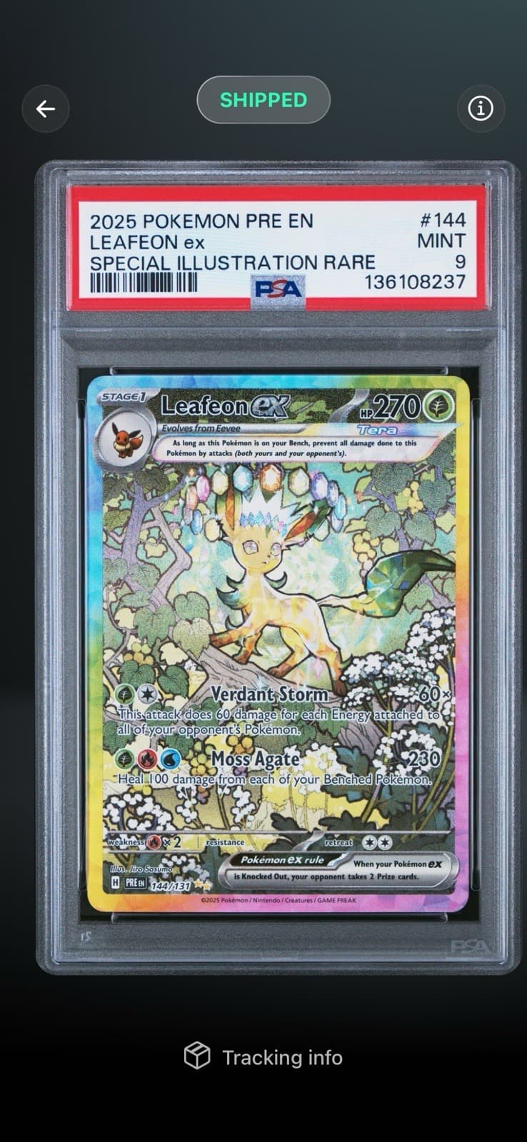 PSA 9 Leafeon ex 144/131 SV: Prismatic Evolutions SIR Holo Pokemon TCG