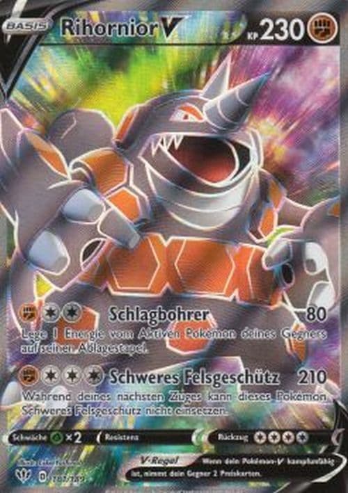 Rihornior V 181/189 FULLART Pokemon Flammende Finsternis Karte Deutsch