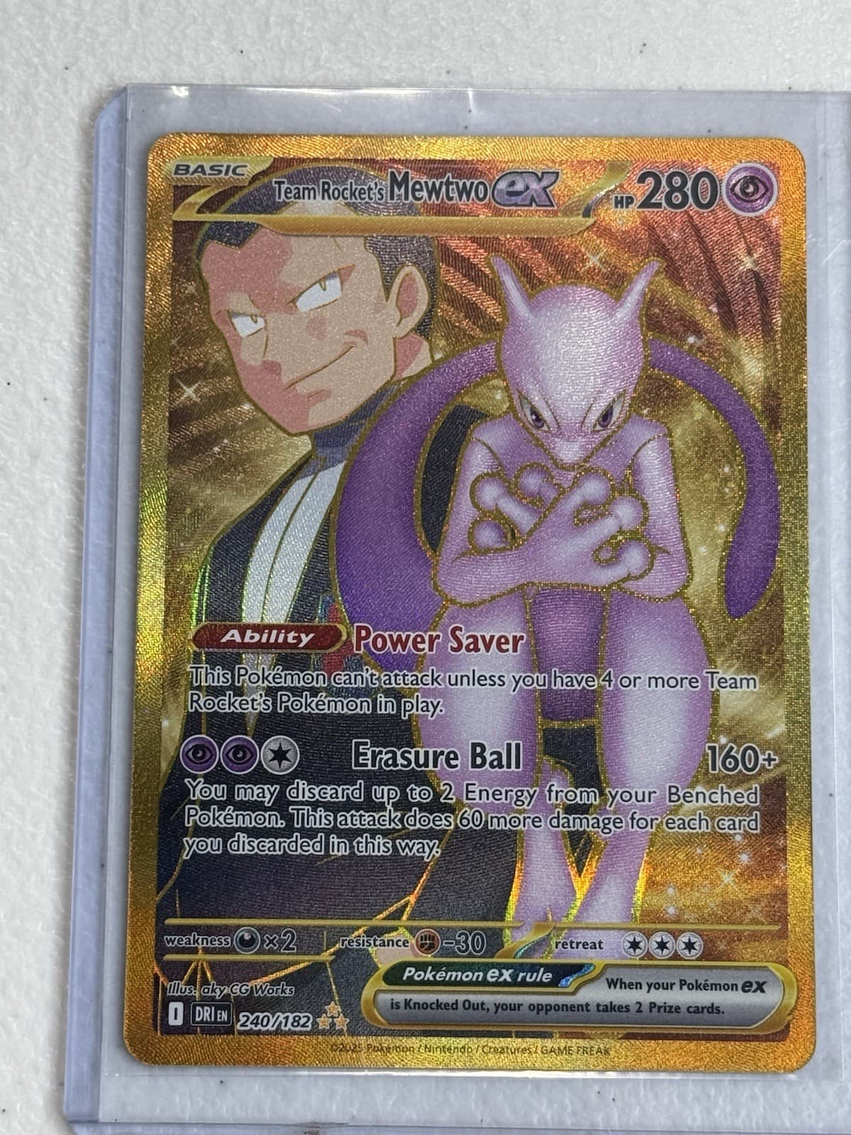 Team Rocket's Mewtwo ex 240/182 Hyper Rare Gold Destined Rivals Pokemon