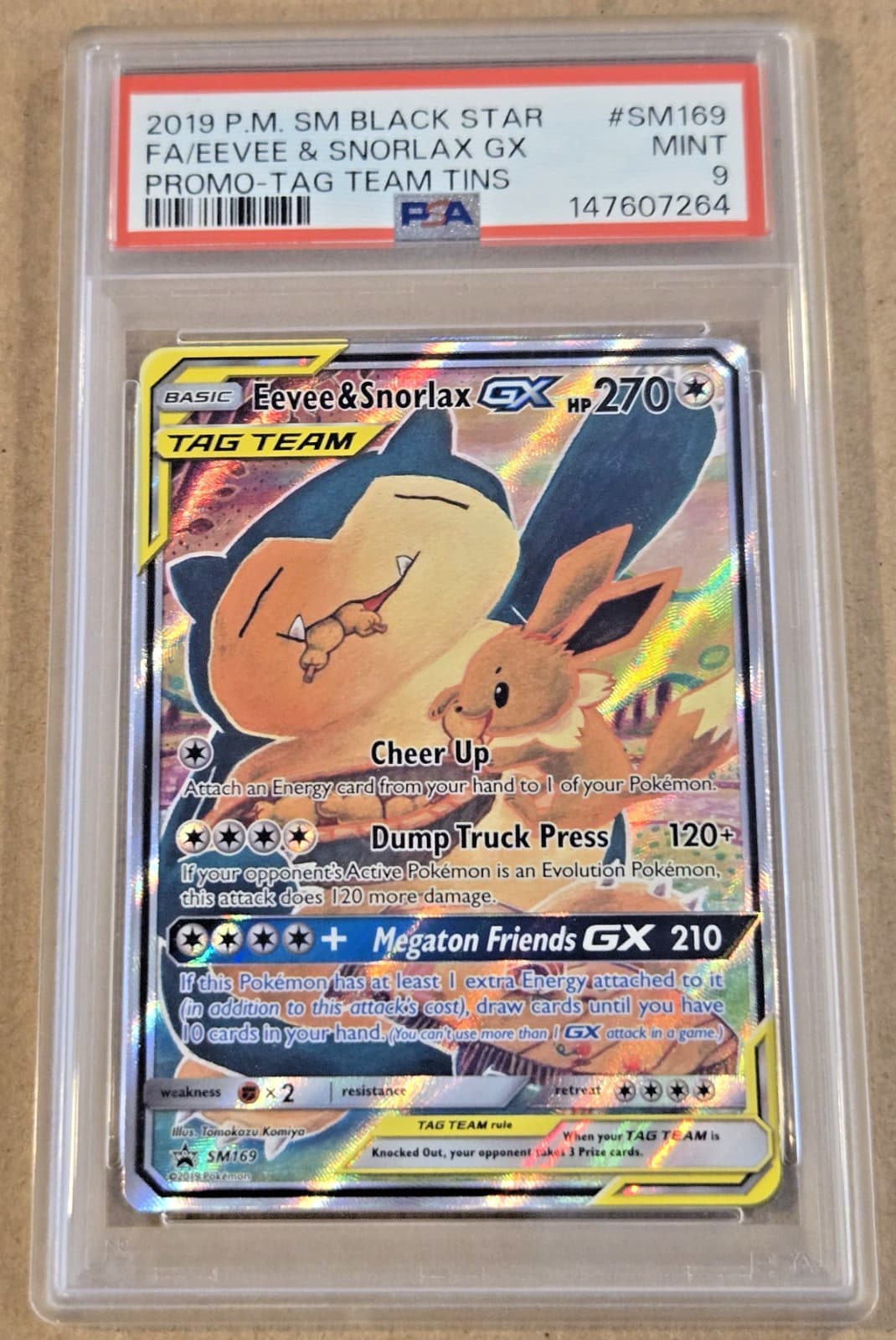 Pokemon Eevee & Snorlax GX SM169 Holo Sun and Moon Black Star Promo PSA 9 MINT