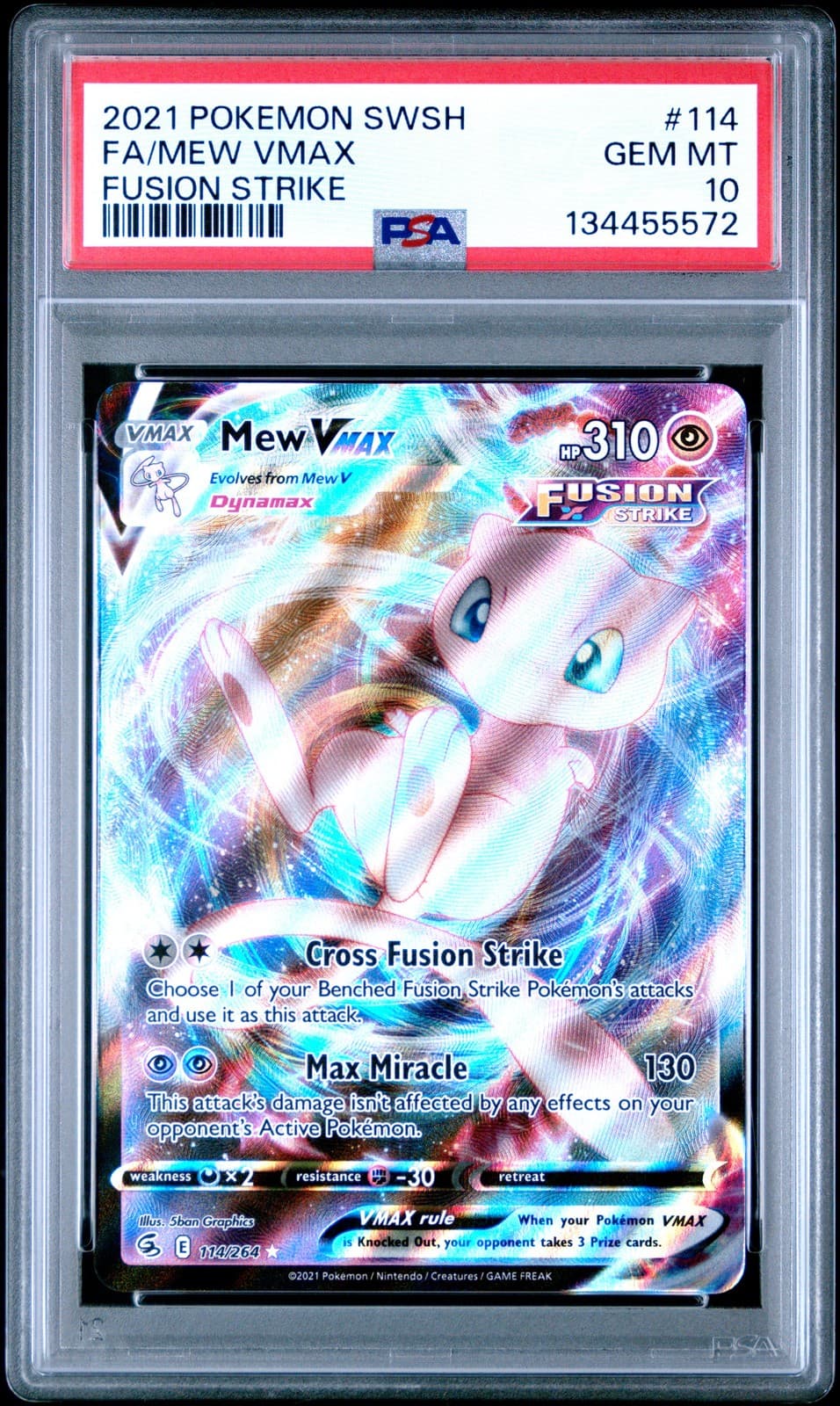 2021 POKEMON SWORD & SHIELD FUSION STRIKE #114 FULL ART/MEW VMAX PSA 10