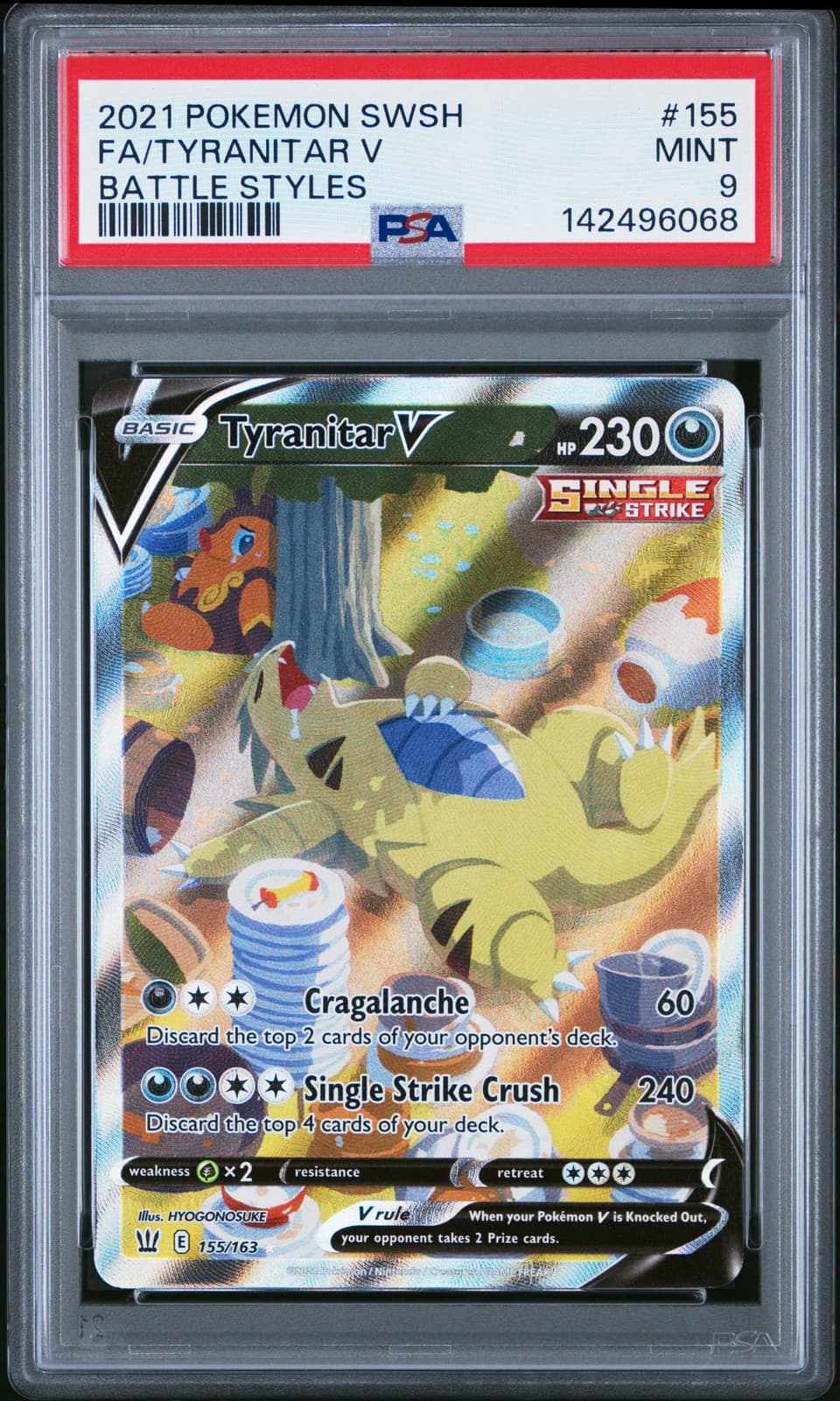 2021 POKEMON SWORD & SHIELD BATTLE STYLES #155 FULL ART/TYRANITAR V PSA 9