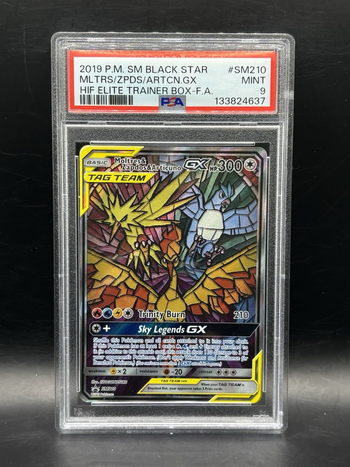 Moltres & Zapdos & Articuno GX PSA 9 - SM210 SM Promo - Stained Glass Birds
