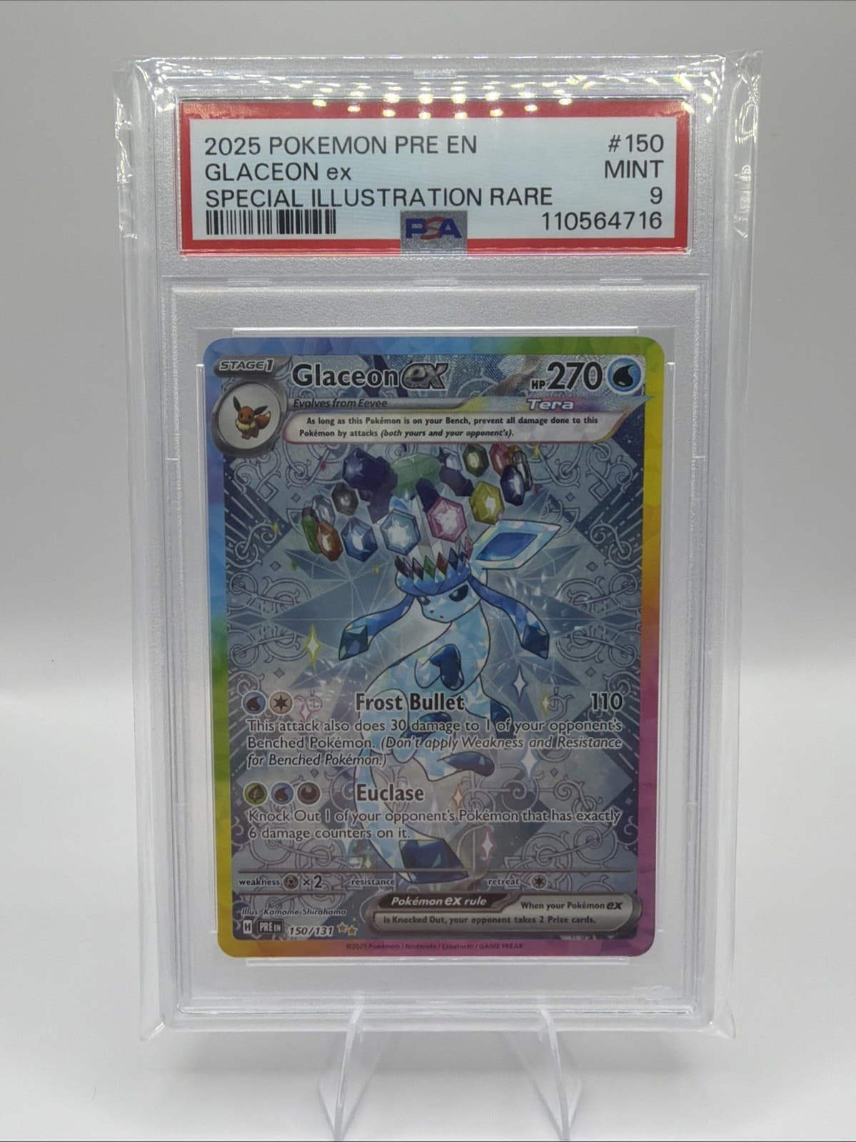 2025 Pokémon Prismatic Evolutions Glaceon Ex SIR PSA 9 Mint 150/131