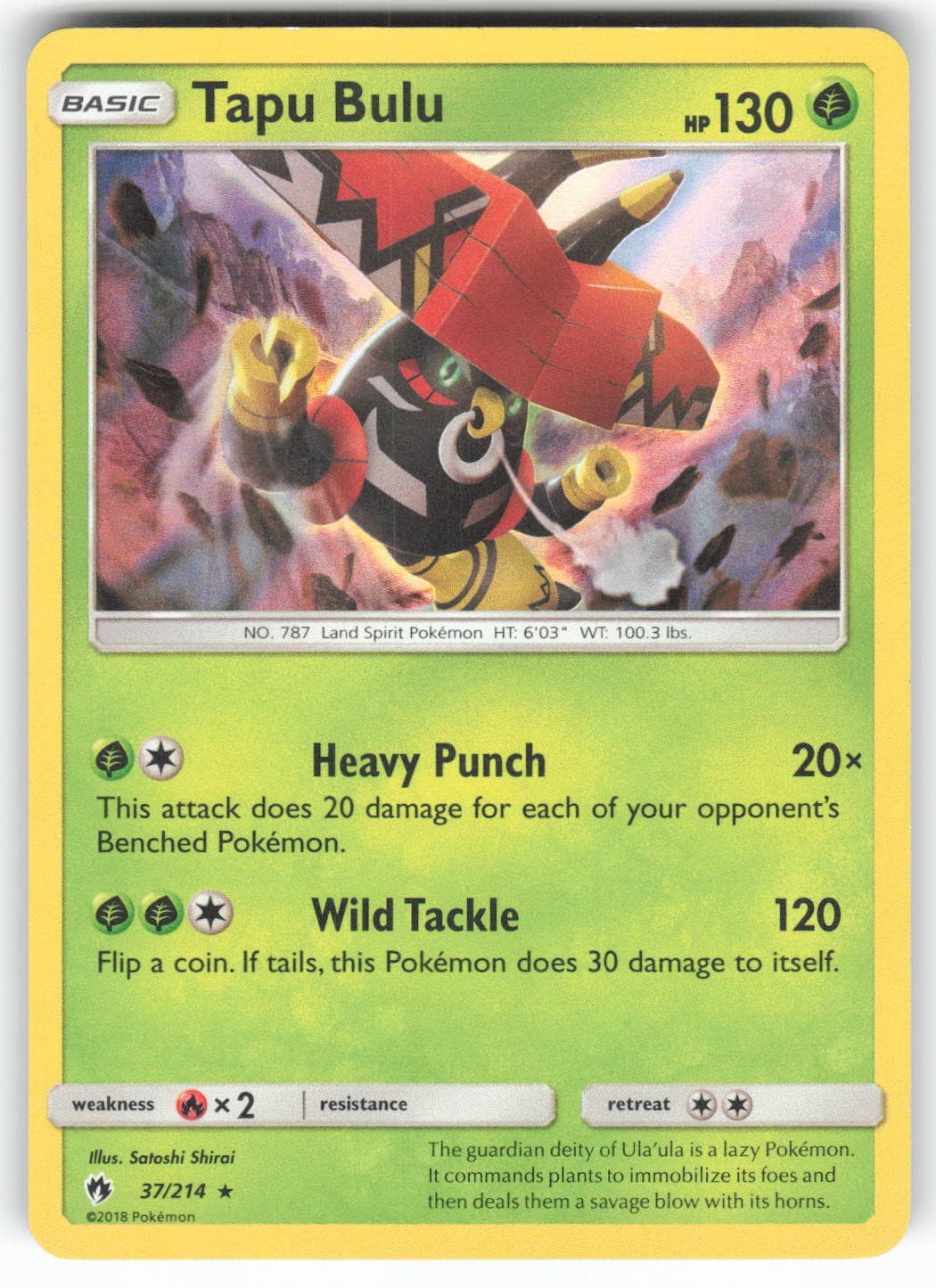 Tapu Bulu 37/214 Holo Rare Lost Thunder Pokemon Moderately Played