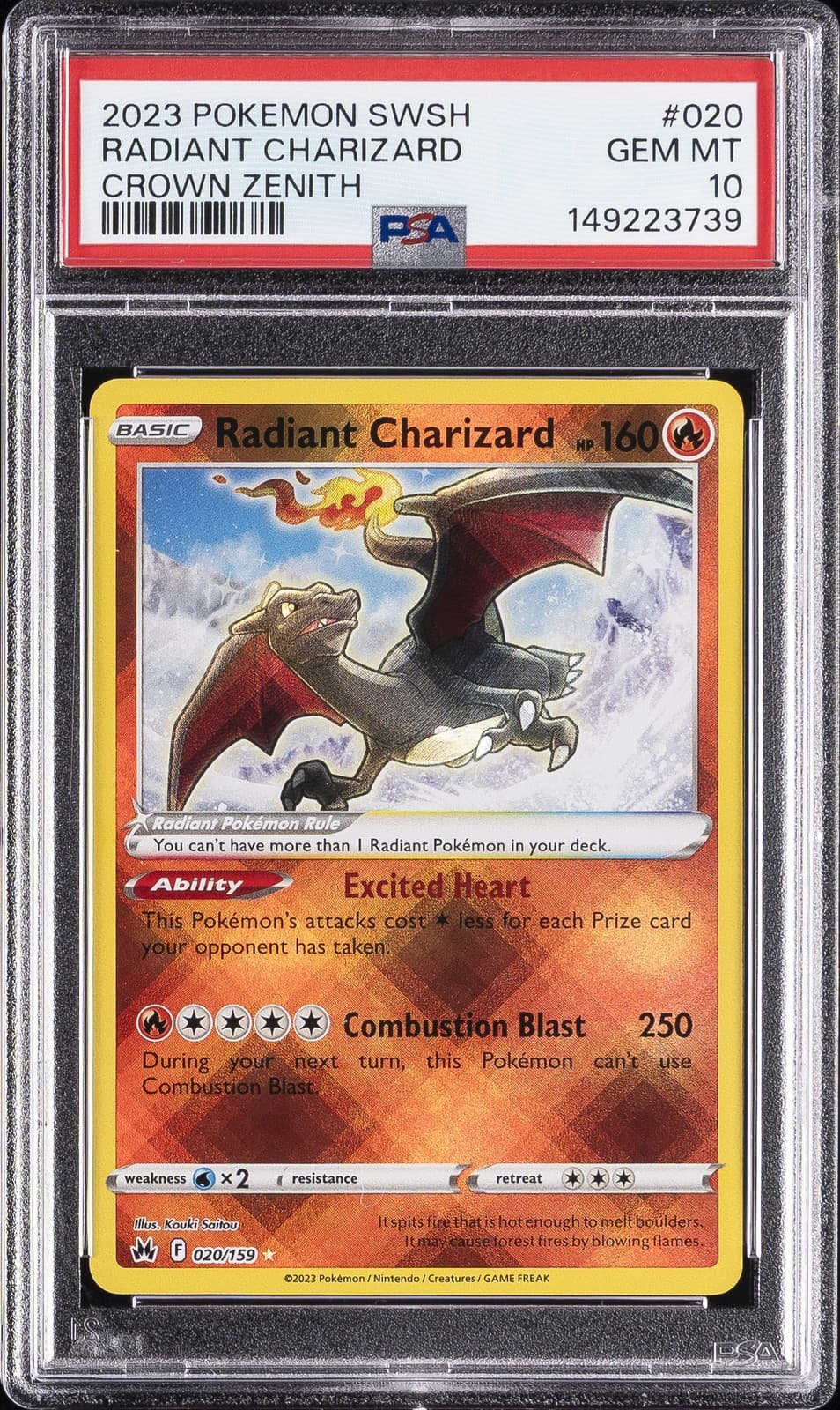 2023 POKEMON SWORD & SHIELD CROWN ZENITH #020 RADIANT CHARIZARD PSA 10