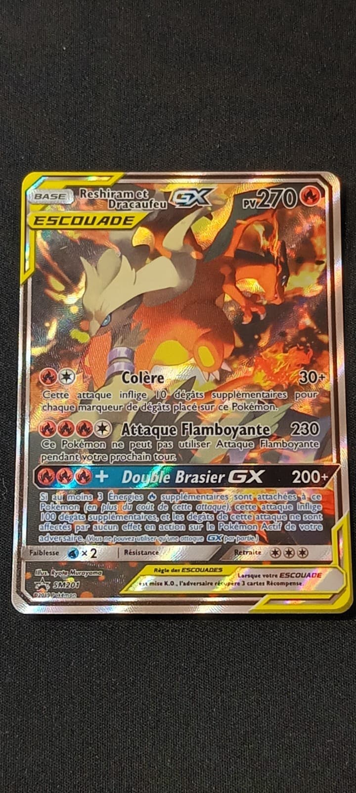 Reshiram et Dracaufeu GX SM201  - Carte Pokémon Escouade - Promo VF - TBE / Bon