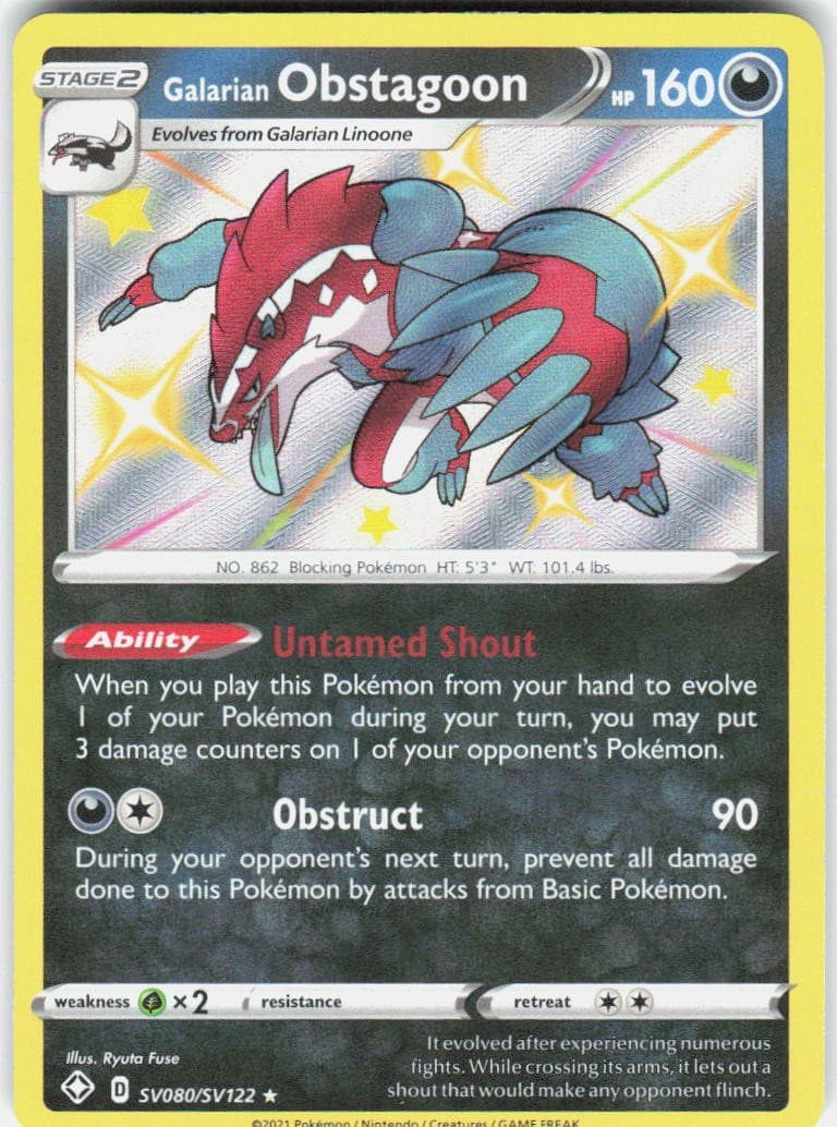Galarian Obstagoon SV080/SV122 Shining Fates Shiny Vault Pokemon Holo NM