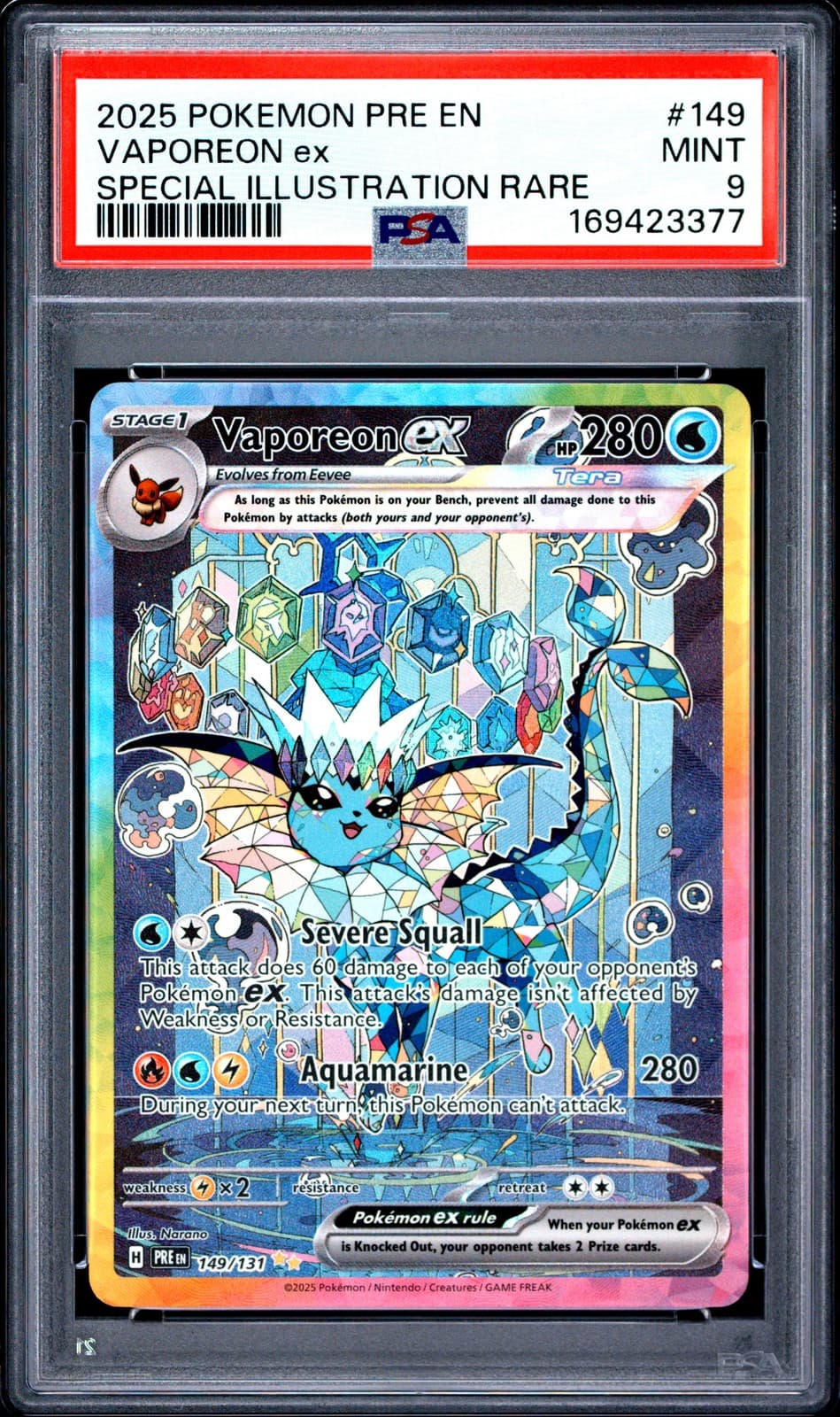 2025 POKEMON PRE EN-PRISMATIC EVOLUTIONS #149 VAPOREON EX PSA 9