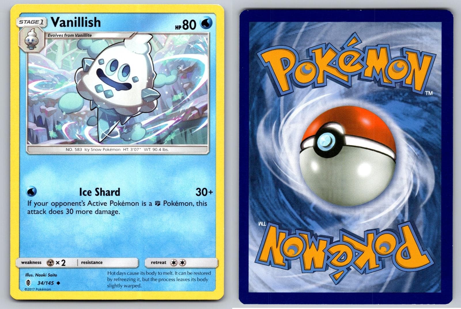 VANILLISH 34/145 UNCOMMON GUARDIANS RISING POKEMON NM/M