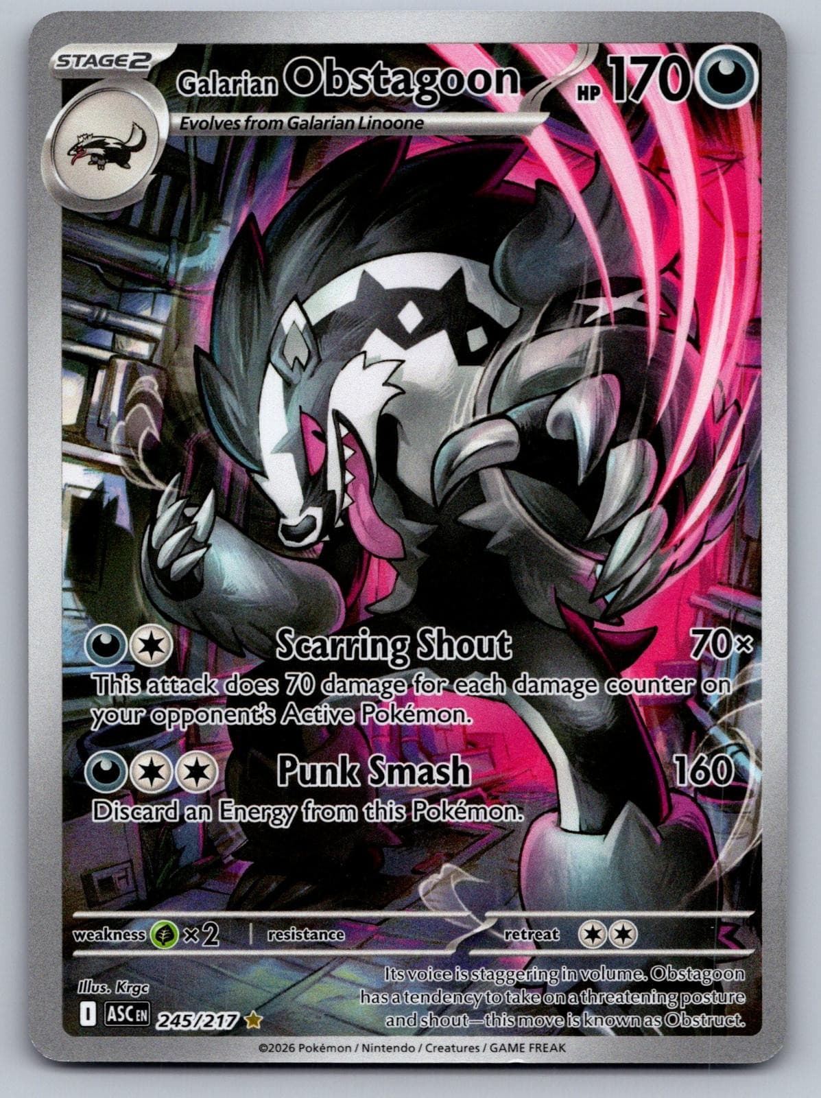 Galarian Obstagoon 245/217 Illustration Rare Ascended Heroes Pokemon Holo NM