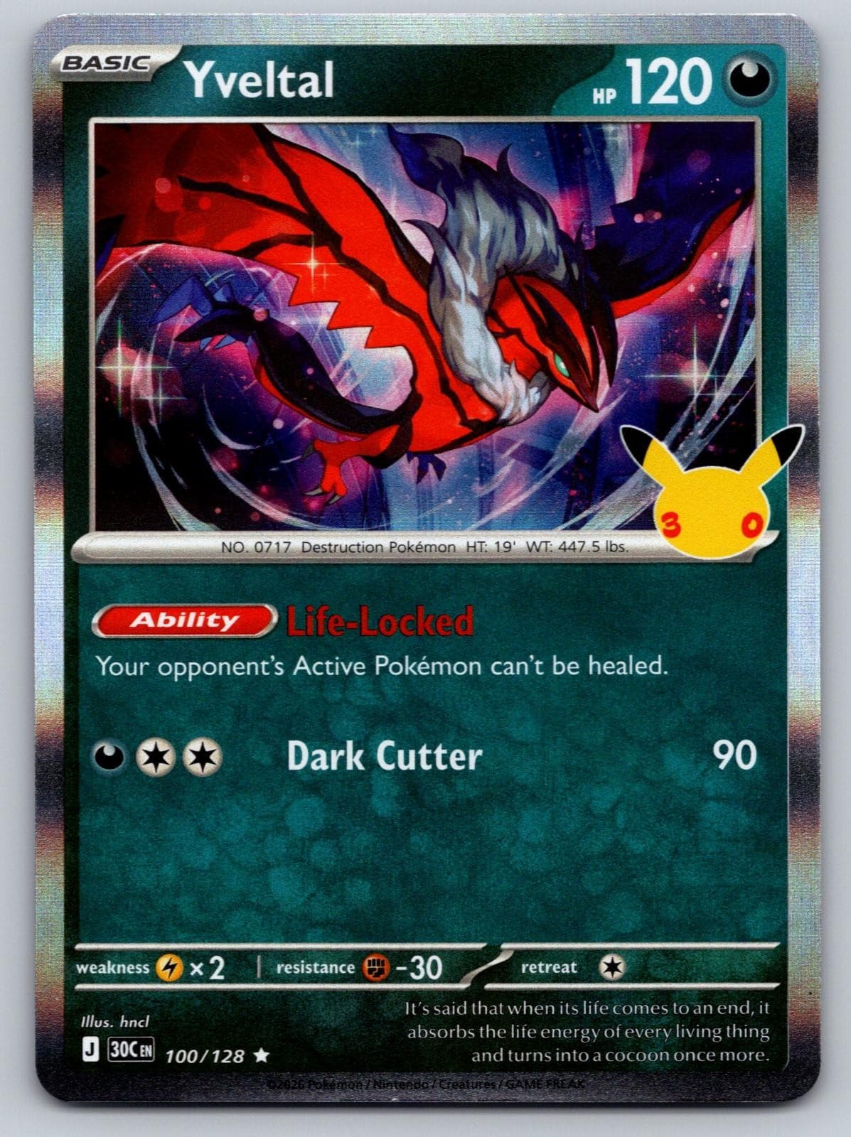 Yveltal 100/128 ME: 30th Celebration Pokemon Holo Near Mint