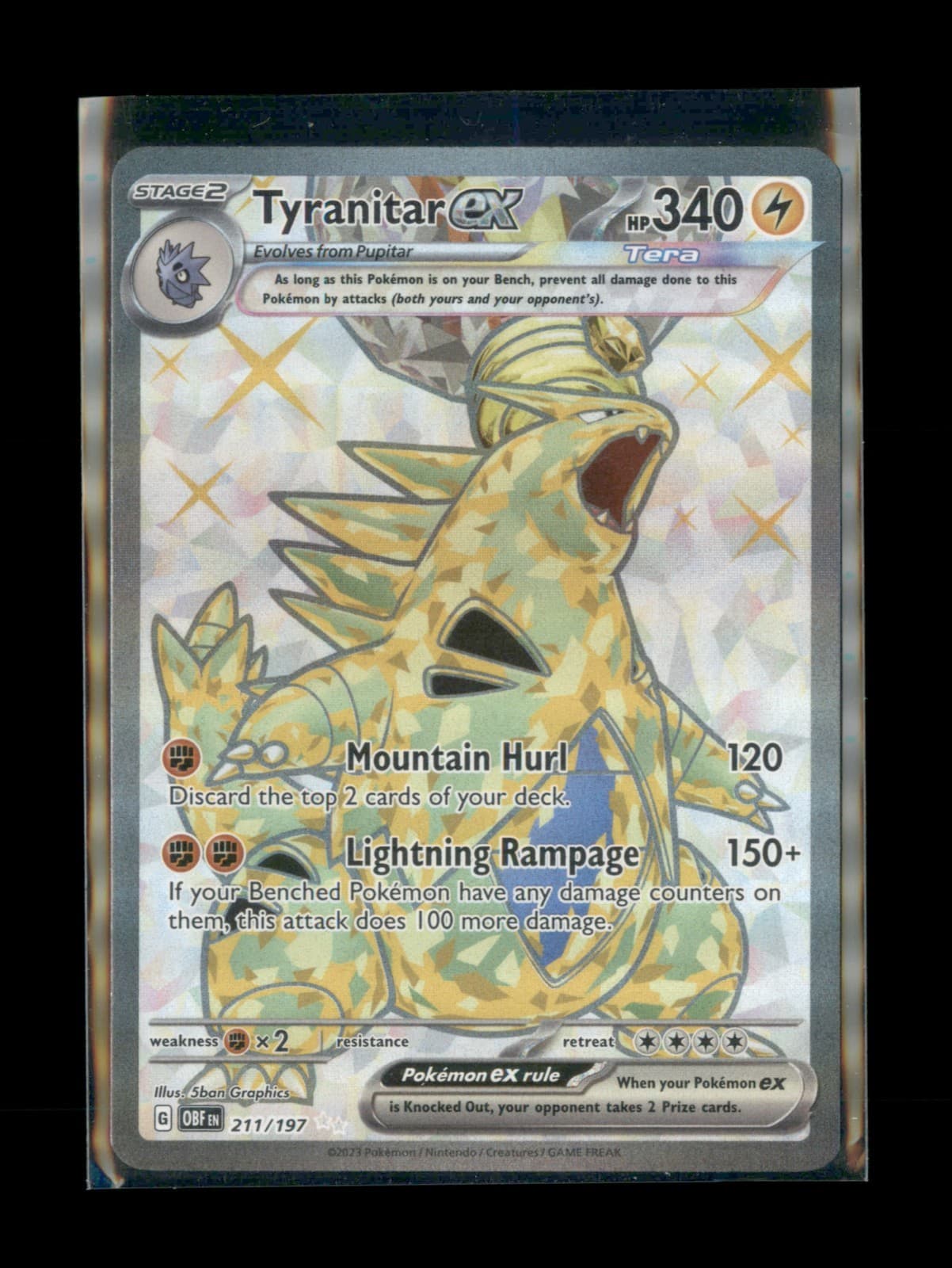 Pokemon Tyranitar ex Holo Ultra Rare SV03: Obsidian Flames 211/197 NM