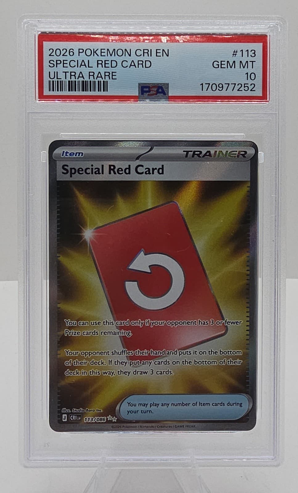 Special Red Card 113/086 Me04: Chaos Rising Holo PSA 10