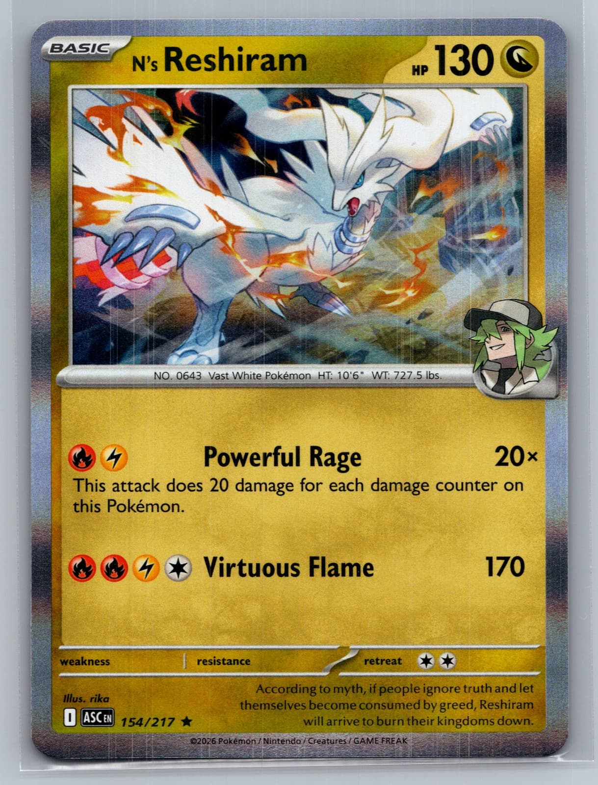N'S Reshiram #154/217 2026 Mega Evolution – Ascended Heroes Pokemon TCG