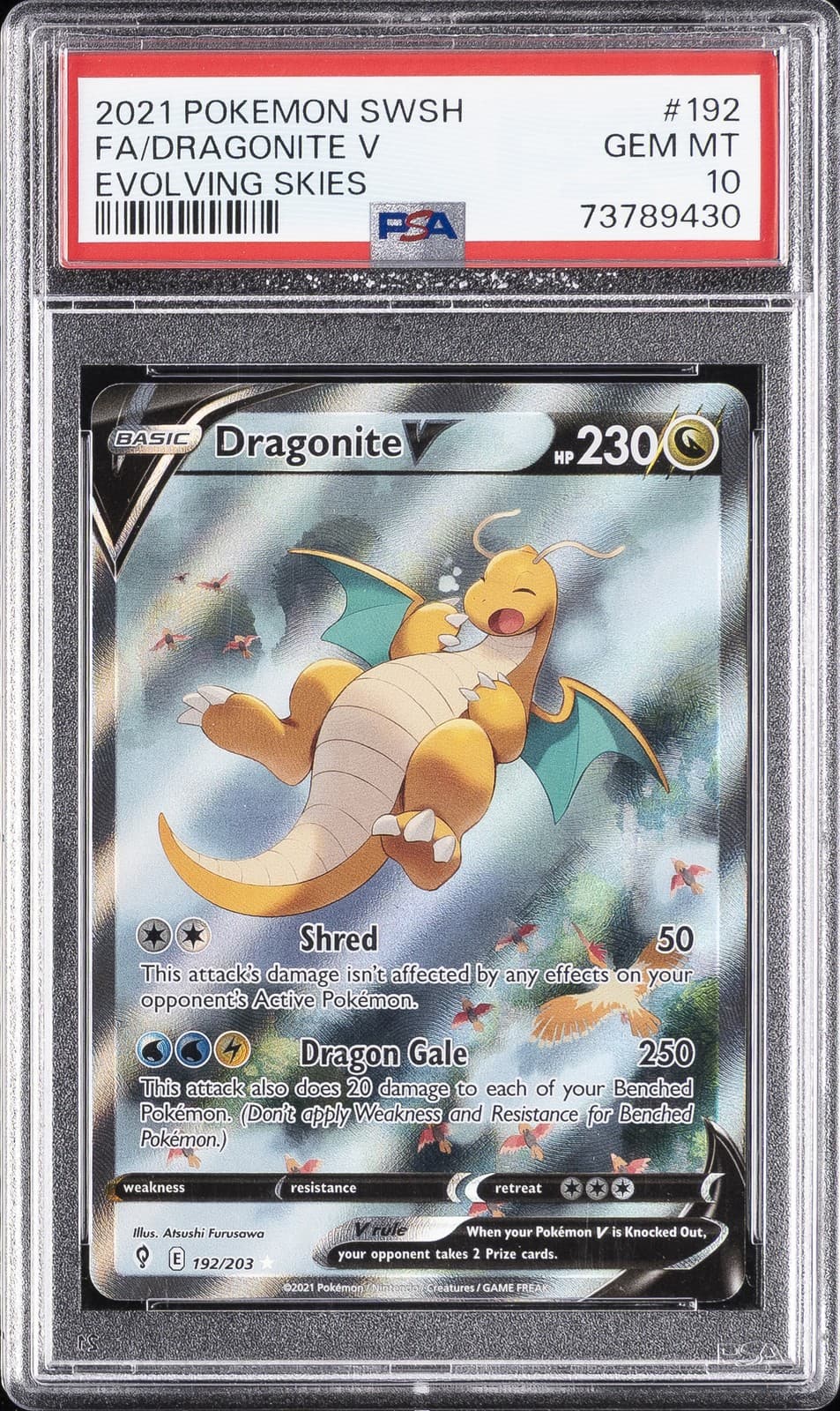 2021 POKEMON SWORD & SHIELD EVOLVING SKIES #192 FULL ART/DRAGONITE V PSA 10