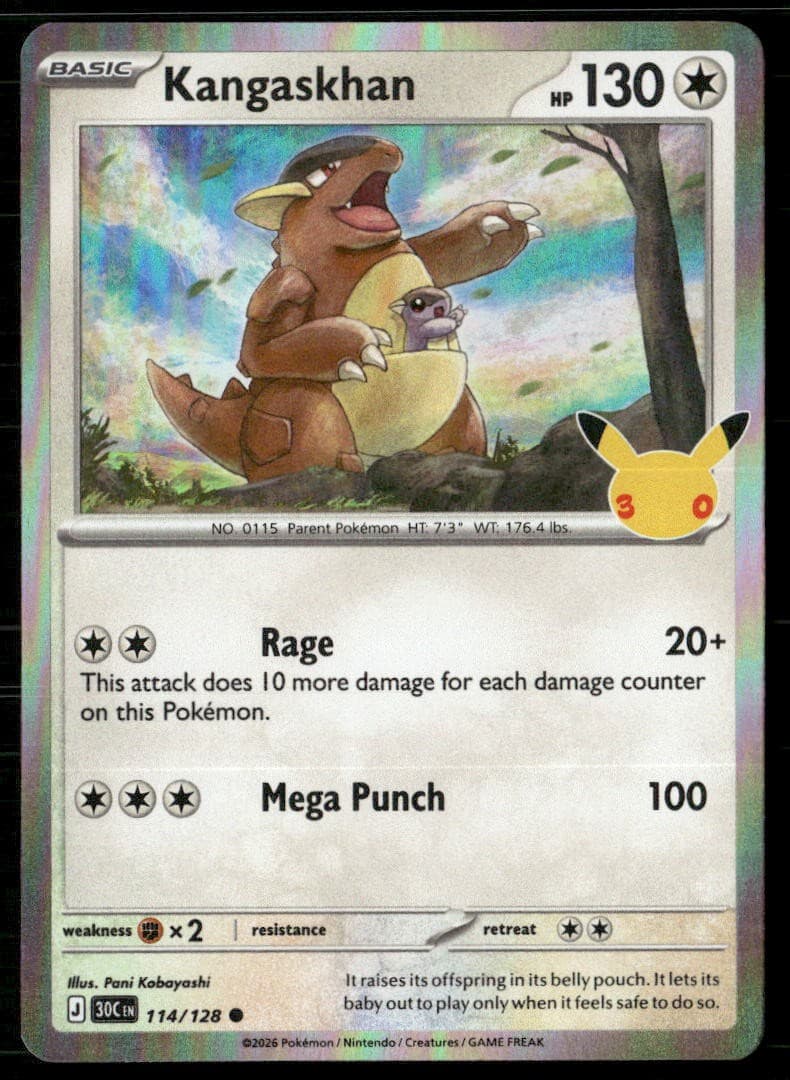 KANGASKHAN 114/128 COMMON ME: 30TH CELEBRATION POKEMON HOLO NM