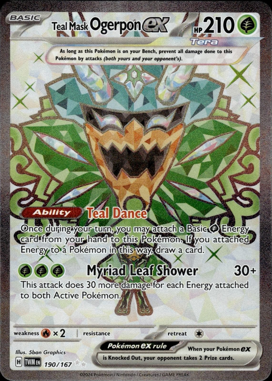 Teal Mask Ogerpon ex 190/167 Ultra Rare Twilight Masquerade Pokemon Holo NM