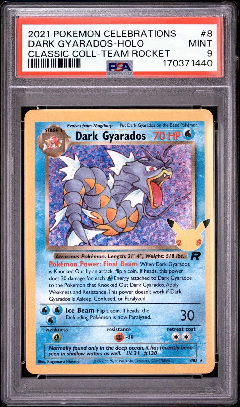 2021 POKEMON CELEBRATIONS CLASSIC COLLECTION #8 DARK GYARADOS-HOLO PSA 9