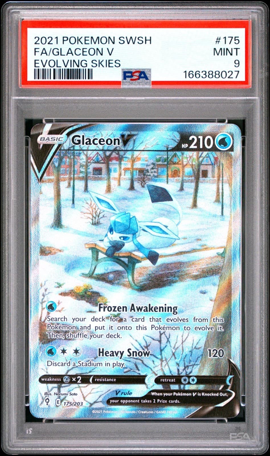 PSA 9 GLACEON V 175/203 FULL ART EVOLVING SKIES POKEMON 😍