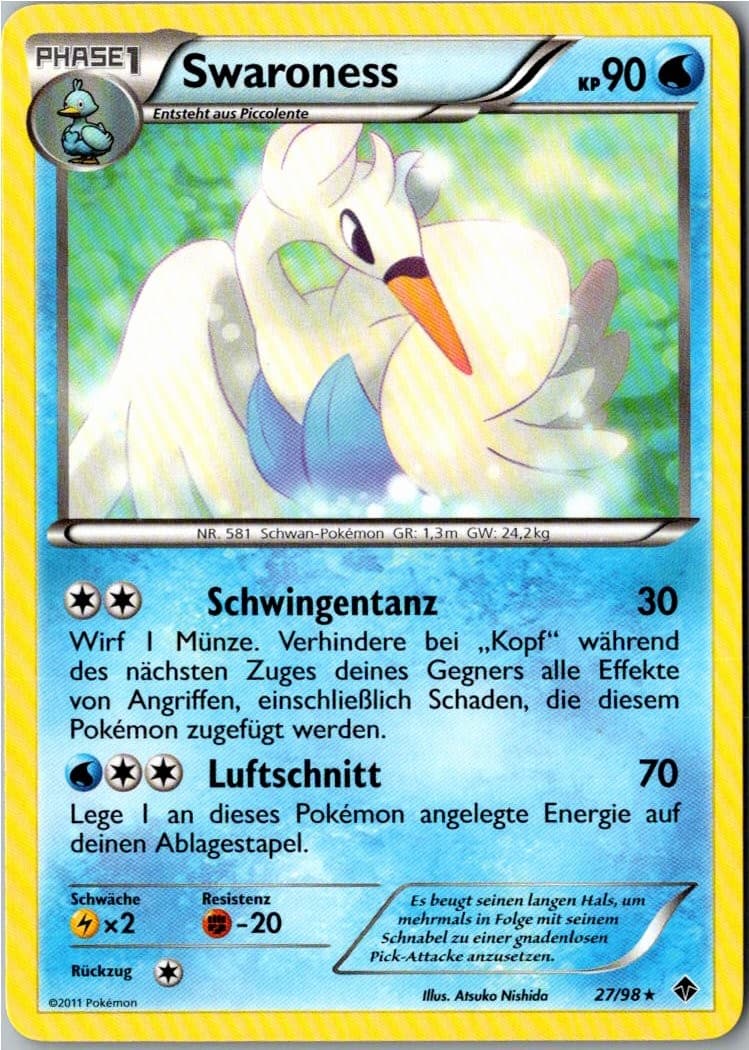 Pokemon Swaroness 27/98 Aufstreben der Mächtigen Deutsch 2011 Selten Karte