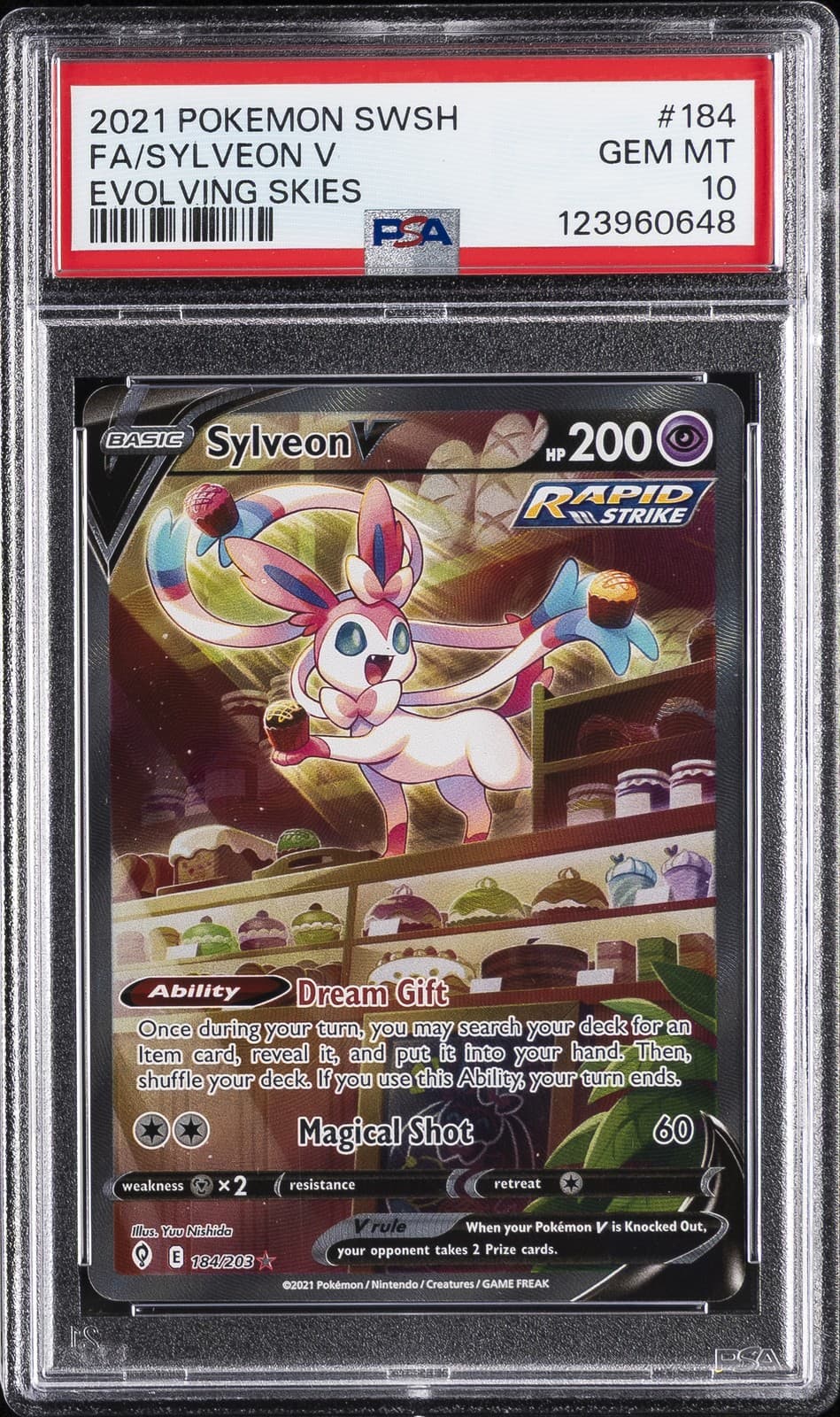 2021 POKEMON SWORD & SHIELD EVOLVING SKIES #184 FULL ART/SYLVEON V PSA 10