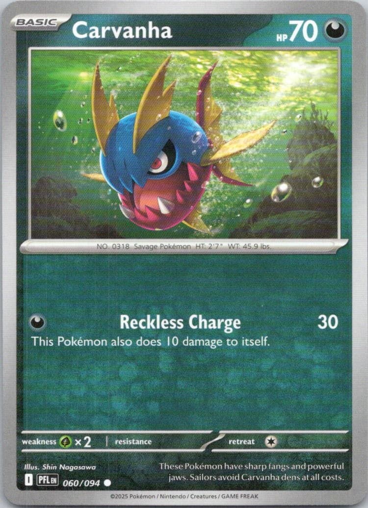 Carvanha #60/94 (LP) ME02: Phantasmal Flames PFL Pokemon