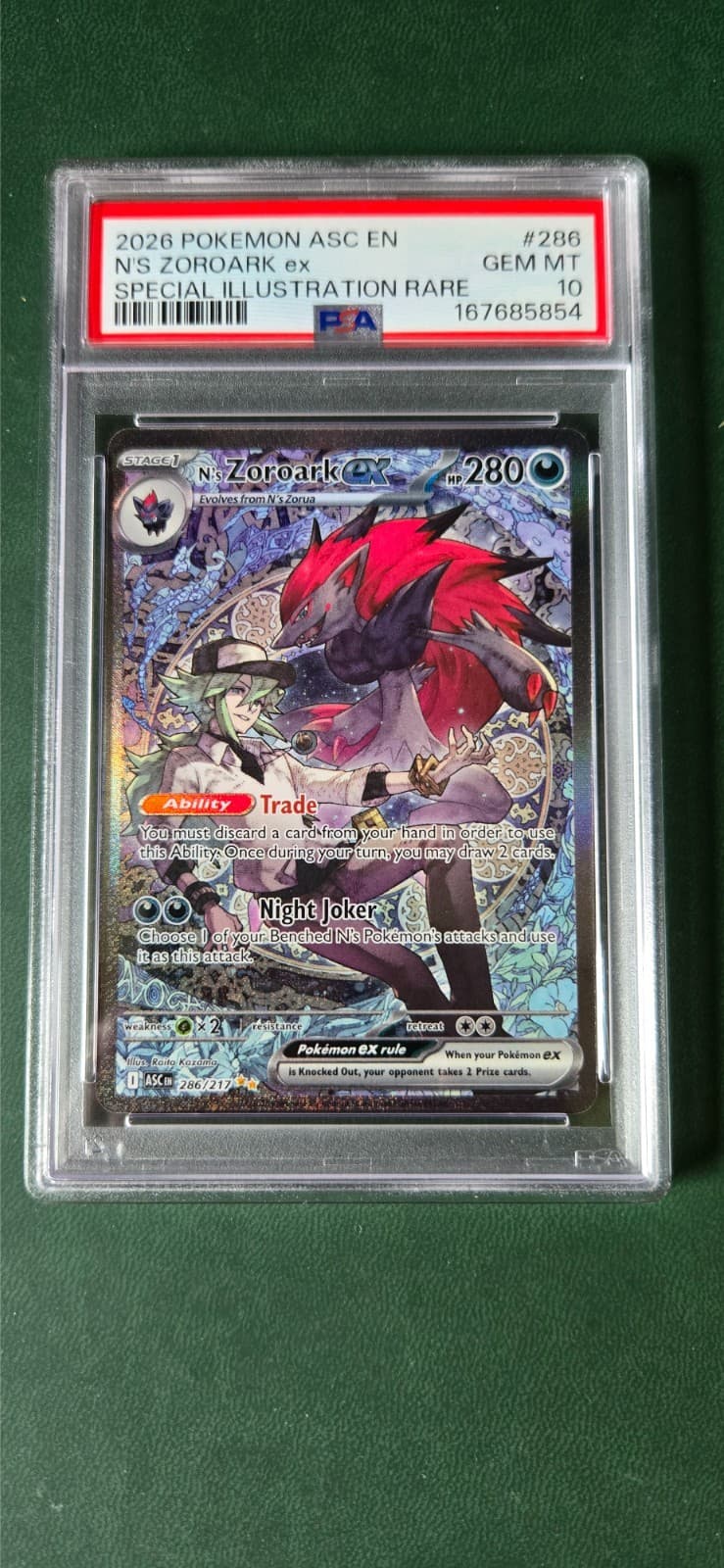 Pokemon 2026 N's Zoroark ex 286/217 SIR Ascended Heroes GEM MINT PSA 10