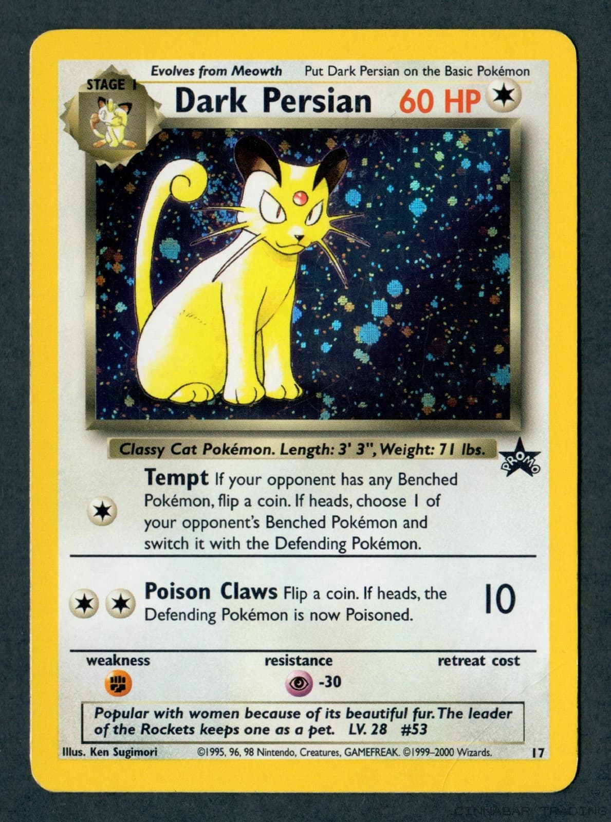 Dark Persian #17 WOTC Black Star Promo Holo 2000 Pokemon Card MP