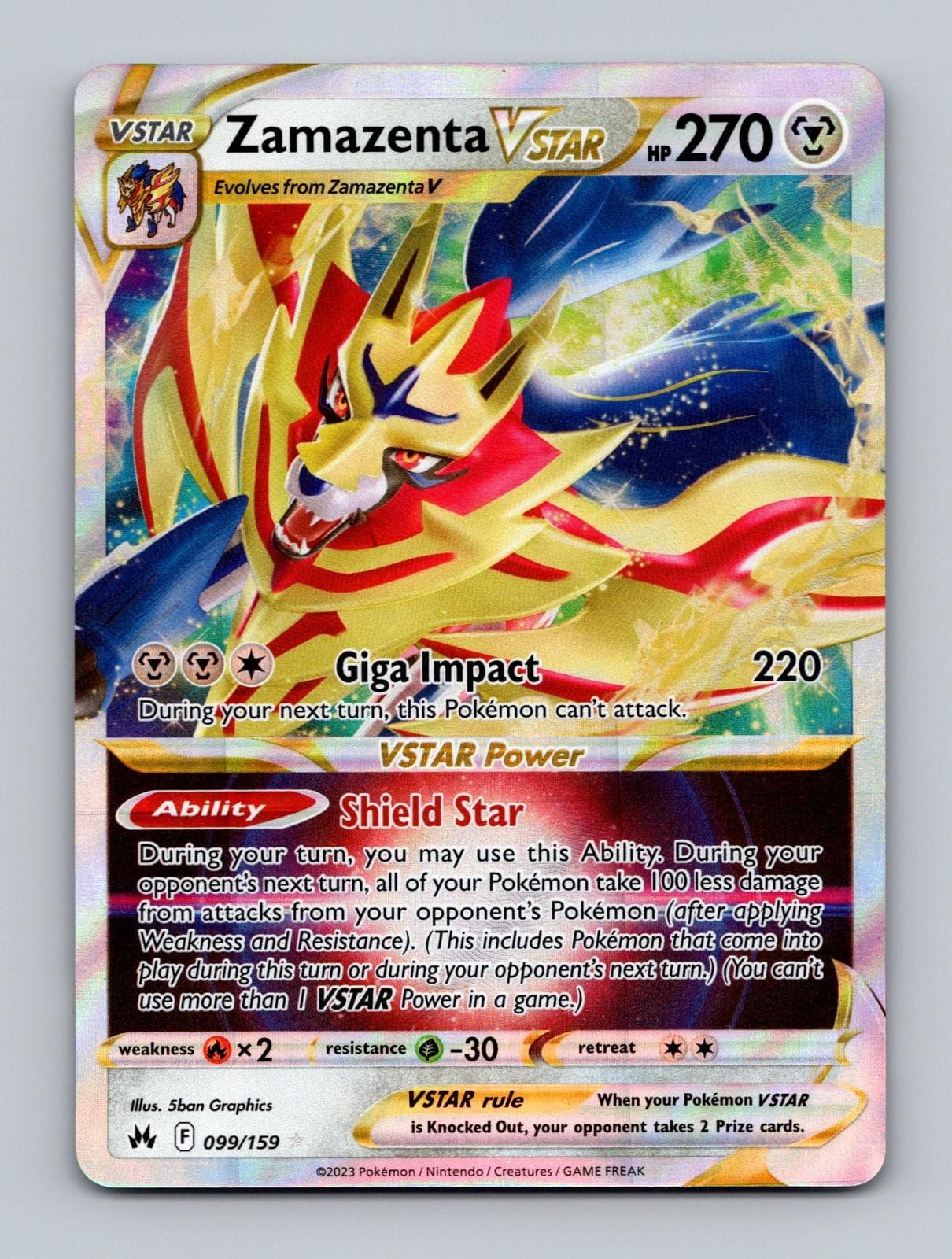 Zamazenta VSTAR 099/159 Holo Ultra Rare Crown Zenith Pokemon Near Mint