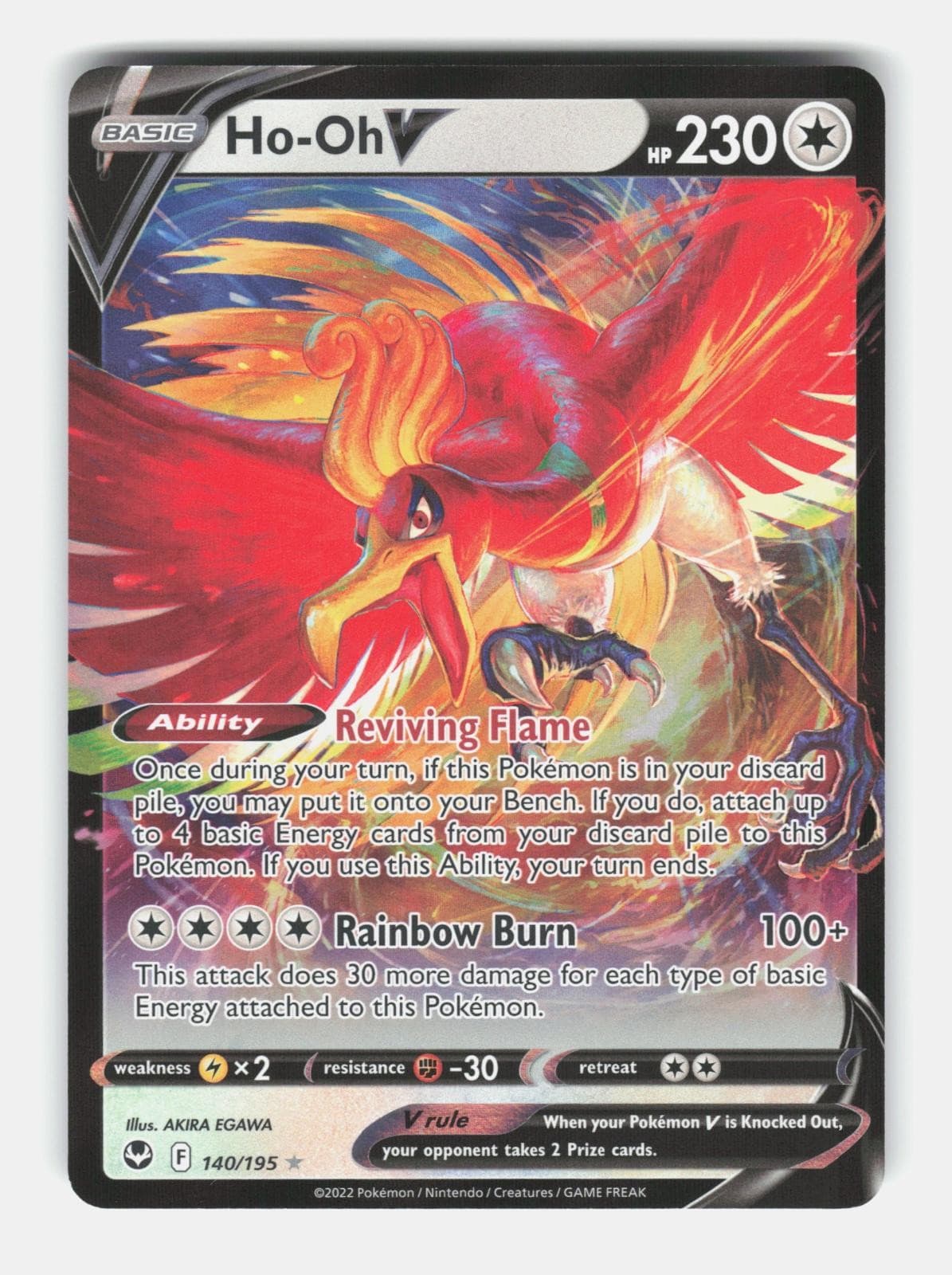 Ho-Oh V 140/195 Holo Ultra Rare Silver Tempest Pokemon Near Mint