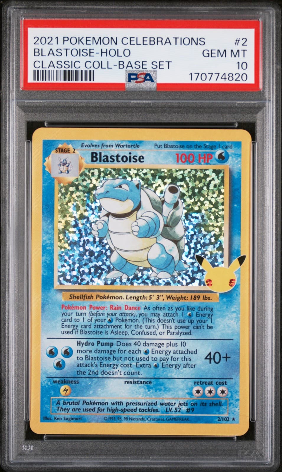 2021 POKEMON CELEBRATIONS CLASSIC COLLECTION #2 BLASTOISE-HOLO PSA 10