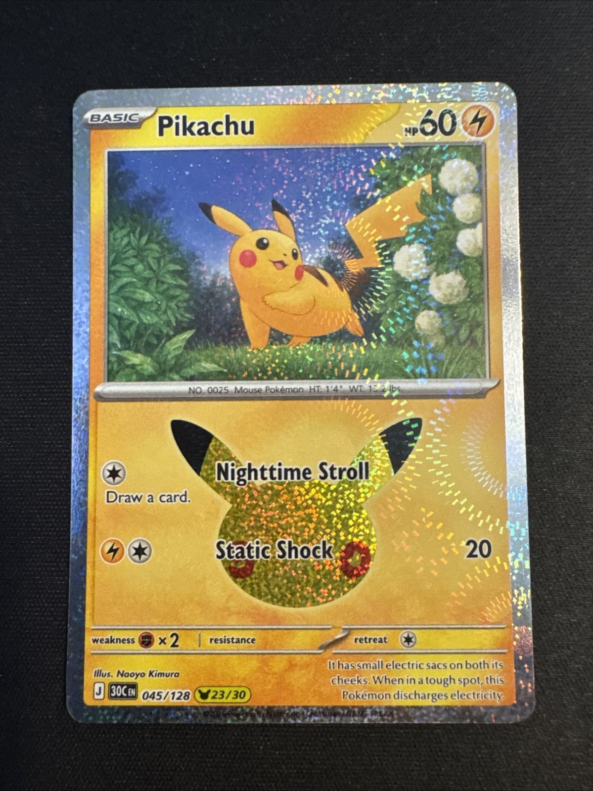 Pokemon TCG Pikachu 45/128 (23/30) 30th Celebration Pikachu Holo