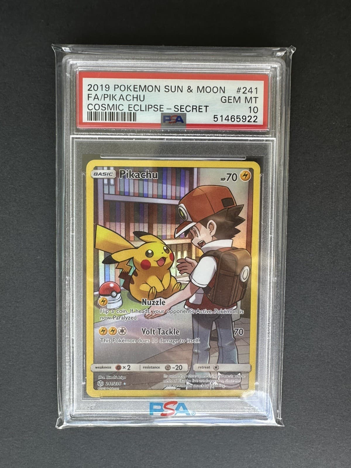 2019 POKEMON SUN & MOON COSMIC ECLIPSE SECRET #241 FULL ART/PIKACHU PSA 10