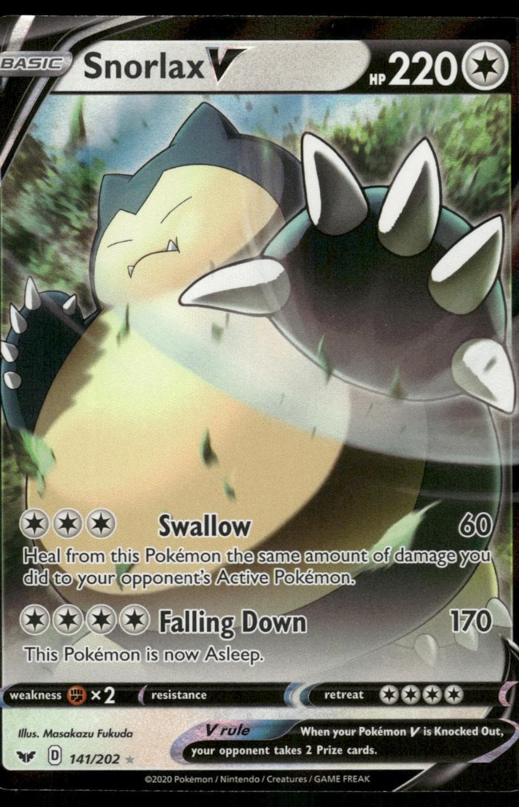 Snorlax V 141/202 Holo Ultra Rare Sword & Shield Pokemon Near Mint