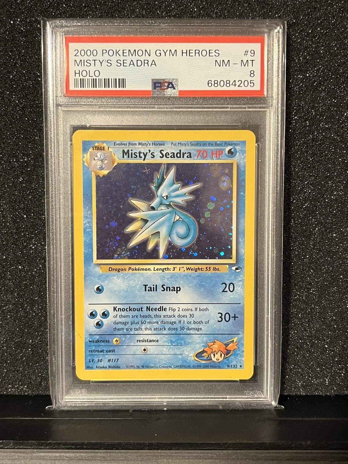 2000 Pokemon Gym Heroes Misty's Seadra 9/132 Rare Holo PSA 8 NM-MINT SWIRL