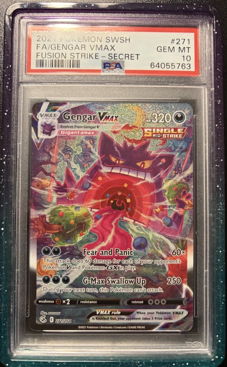 PSA 10 GEM MT Gengar VMAX Alt Art 271/264 Pokemon Fusion Strike Secret Rare 💎