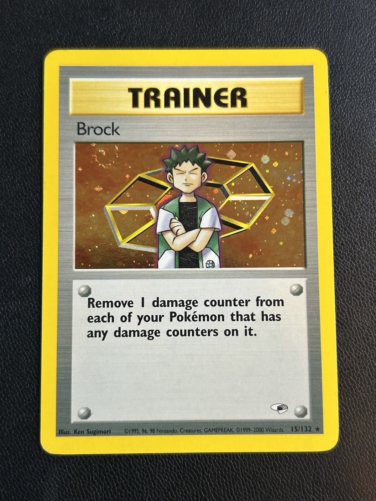 Pokémon TCG *SWIRL* Brock 15/132 Gym Heroes Holo Rare (English) - LP