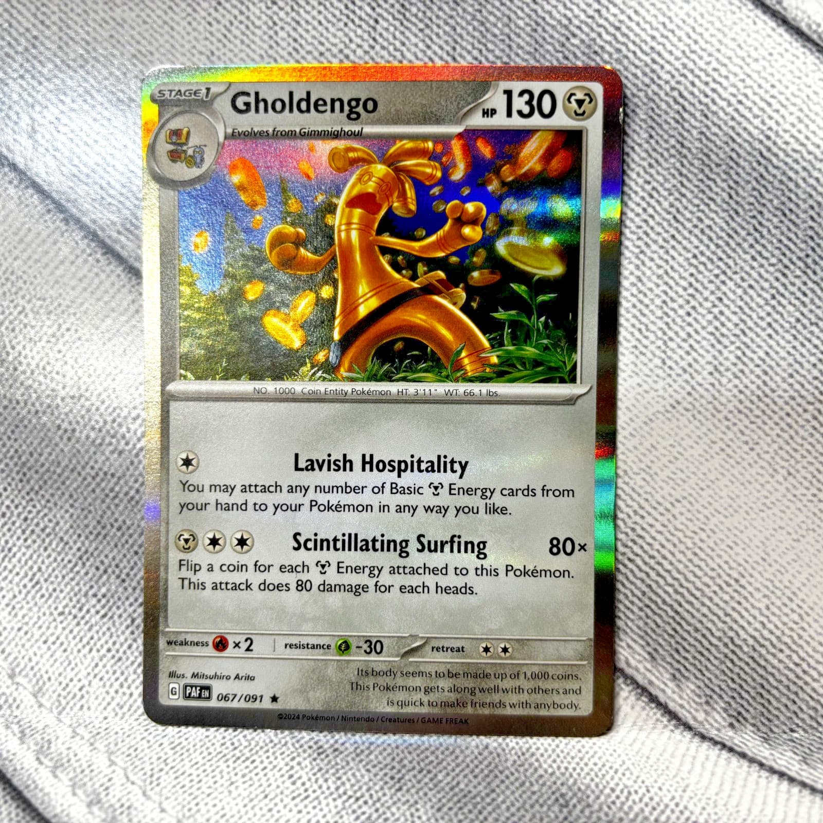 Gholdengo 67/91 Pokemon Card Paldean Fates Rare 130 HP Holo