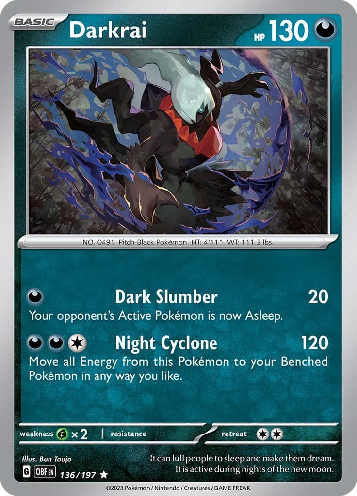 Pokemon Darkrai 136/197 Obsidian Flames Rare Holofoil NM