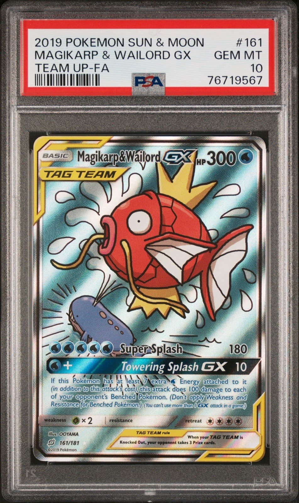 Pokemon 2019 Magikarp & Wailord GX 161/181 Full Art Team Up GEM MINT PSA 10